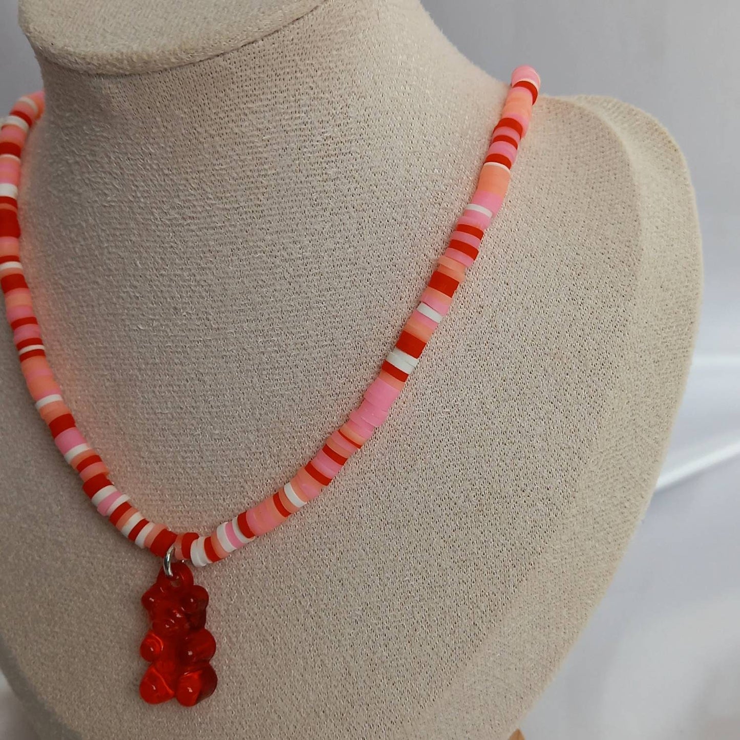 Red Gummy Bear Bead Necklace - Red Necklaces In The UK,Gummy Bear Necklaces,Pink Beaded Necklaces In The UK,Pink Beaded Jewellery In The UK