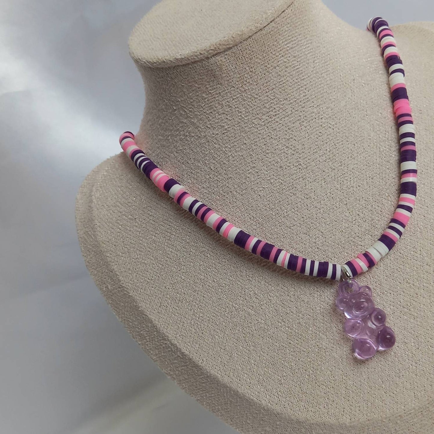 Purple Gummy Bear Bead Necklace - Purple Necklaces In The UK,Gummy Bear Necklaces,Beaded Necklaces In The UK,Pink Beaded Jewellery In The UK
