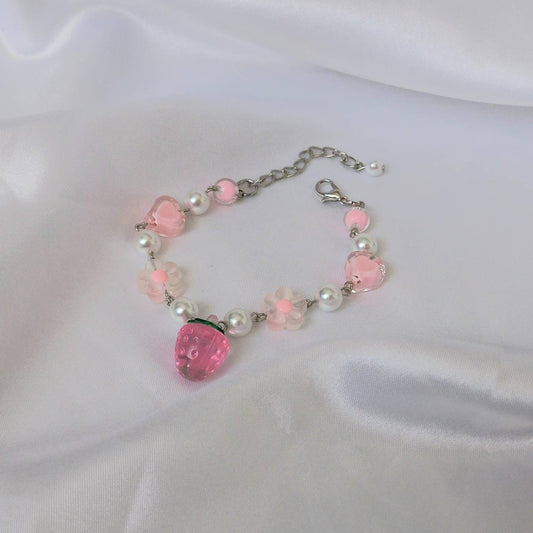 Chunky Bead Strawberry Bracelet - Chunky Bead Bracelet,Beaded Bracelets,Pink Bracelet,Pink Bead Bracelets In The UK,Pink Jewellery In The UK