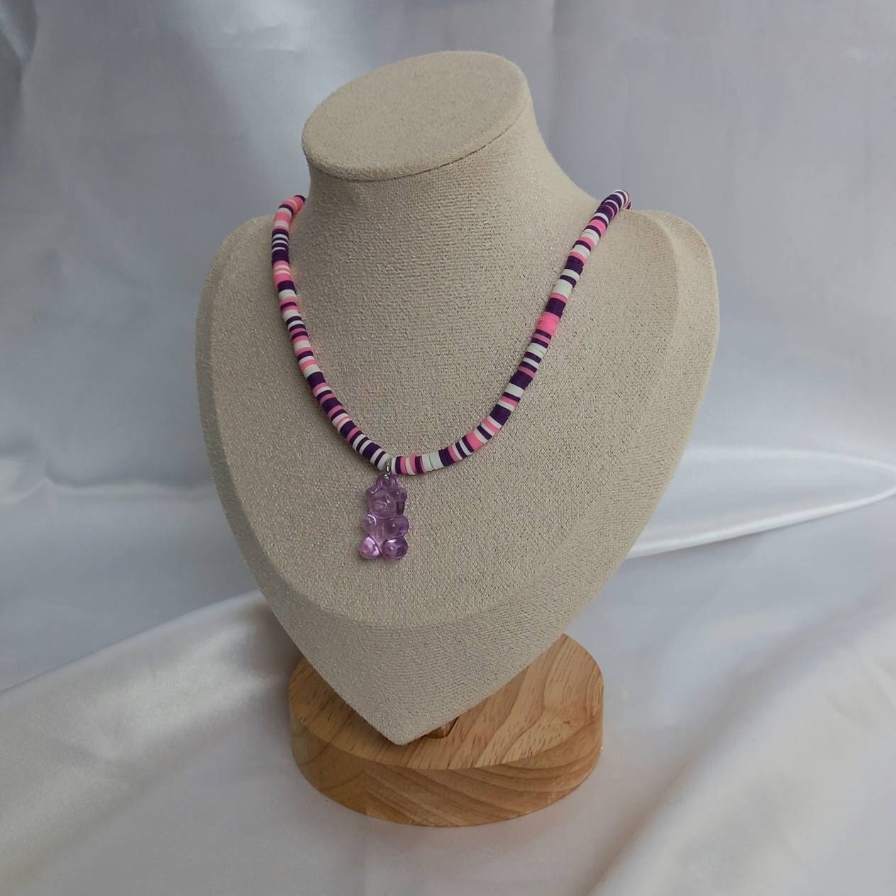 Purple Gummy Bear Bead Necklace - Purple Necklaces In The UK,Gummy Bear Necklaces,Beaded Necklaces In The UK,Pink Beaded Jewellery In The UK
