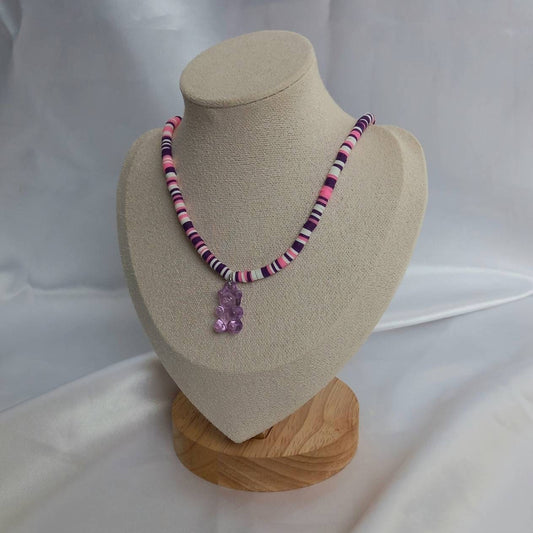 Purple Gummy Bear Bead Necklace - Purple Necklaces In The UK,Gummy Bear Necklaces,Beaded Necklaces In The UK,Pink Beaded Jewellery In The UK