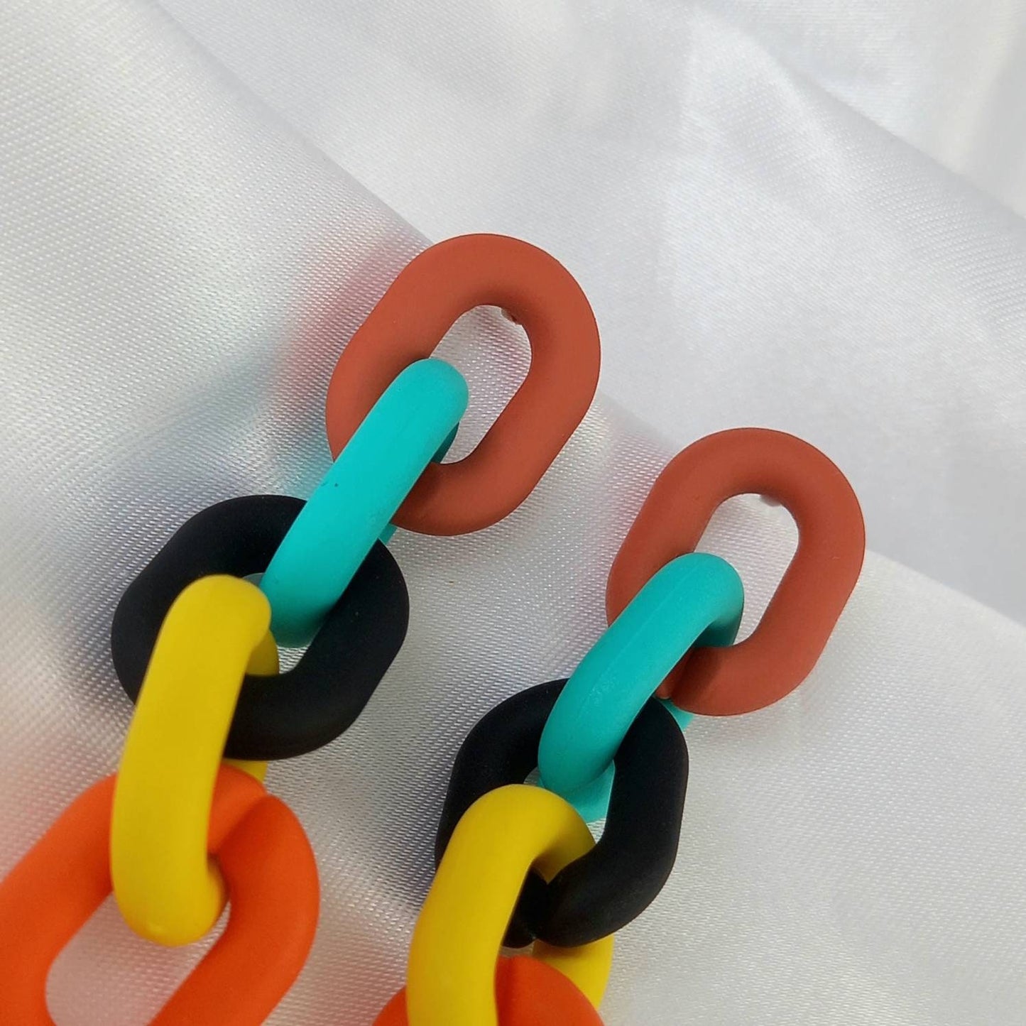 Colourful Chain Drop Earrings - Chunky Earrings,Chunky Jewellery In The UK,Chain Earrings In The UK,Rainbow Earrings,Rainbow Jewellery