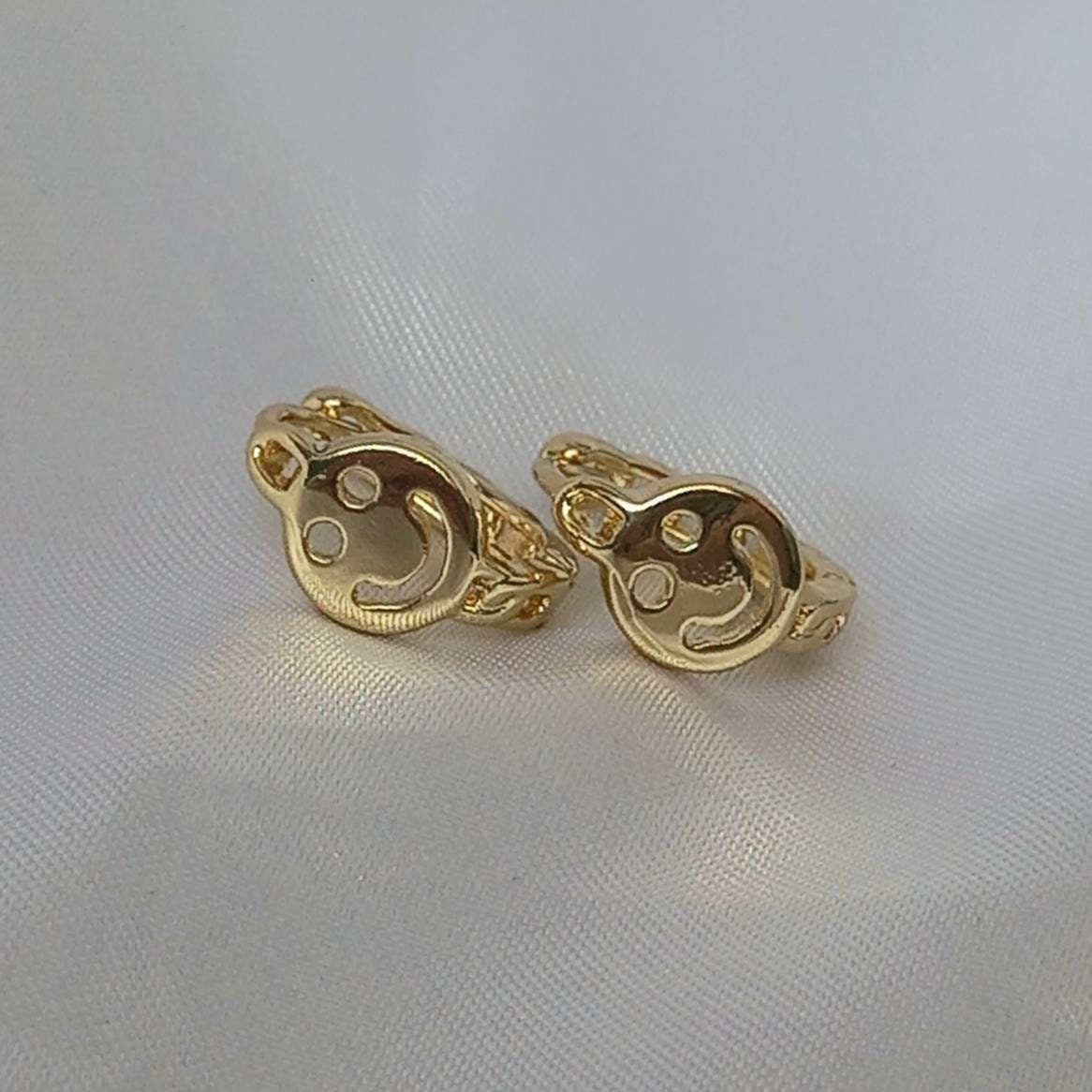 Gold Retro Face Hoop Earrings - Smiley Face Earrings In The UK,Small Gold Hoops,Gold Jewellery In The UK,Gold Earrings In The UK,Retro Hoops