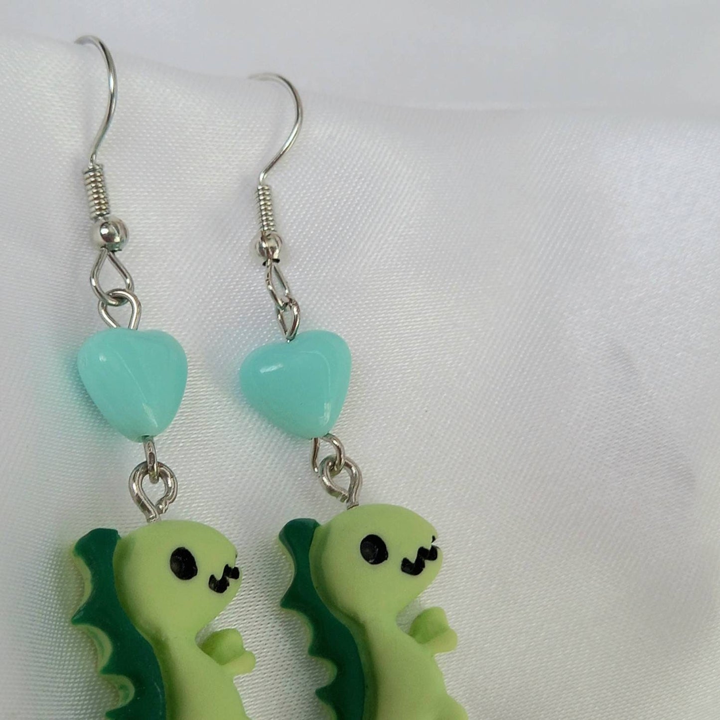 Green & Blue Dinosaur Drop Earrings - Dinosaur Earrings,Bead Earrings,Bead Jewellery,Dinosaur Jewellery,Novelty Earrings,Funky Earrings