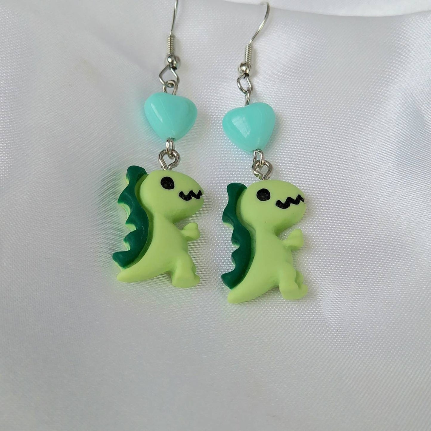 Green & Blue Dinosaur Drop Earrings - Dinosaur Earrings,Bead Earrings,Bead Jewellery,Dinosaur Jewellery,Novelty Earrings,Funky Earrings