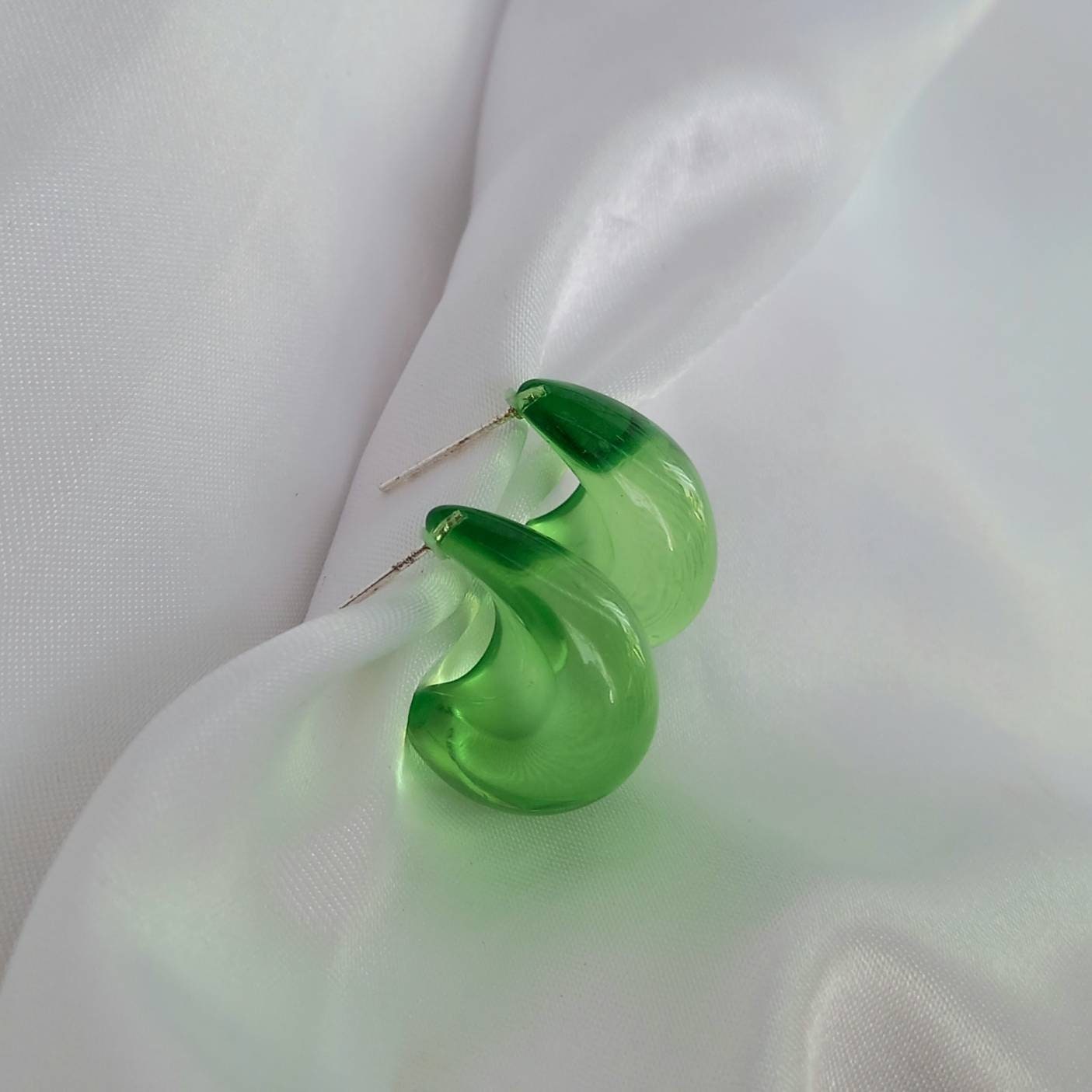 Chunky Green Hoop Earrings -  Chunky Hoop Earrings, Thick Resin Earrings, Green Earrings In The UK, Green Jewellery In The UK,Lime Green