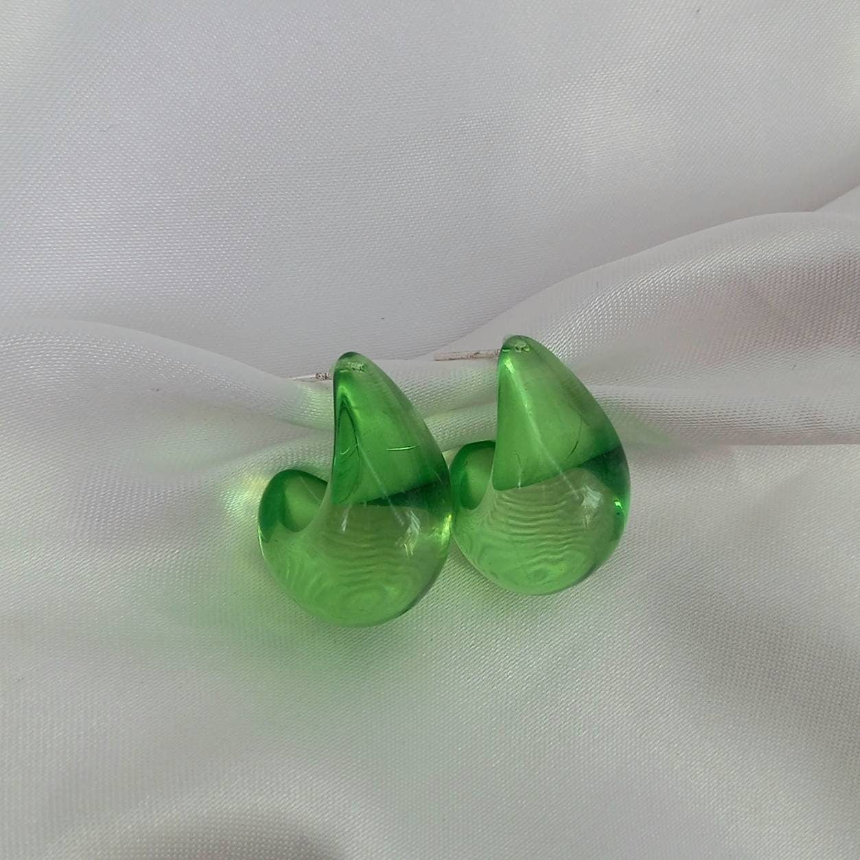 Chunky Green Hoop Earrings -  Chunky Hoop Earrings, Thick Resin Earrings, Green Earrings In The UK, Green Jewellery In The UK,Lime Green
