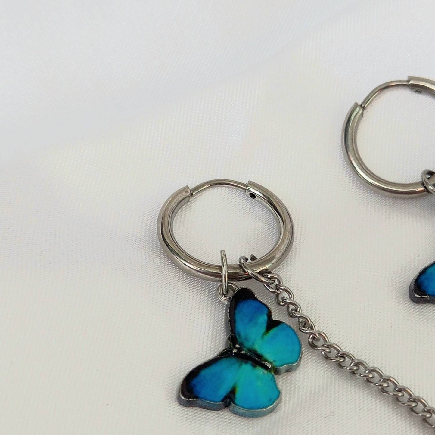 Silver Butterfly Hoop Earrings - Lightweight Hoop Earrings In The UK,Blue Butterfly Earrings,Hoop Earrings,Silver Earrings,Silver Jewellery