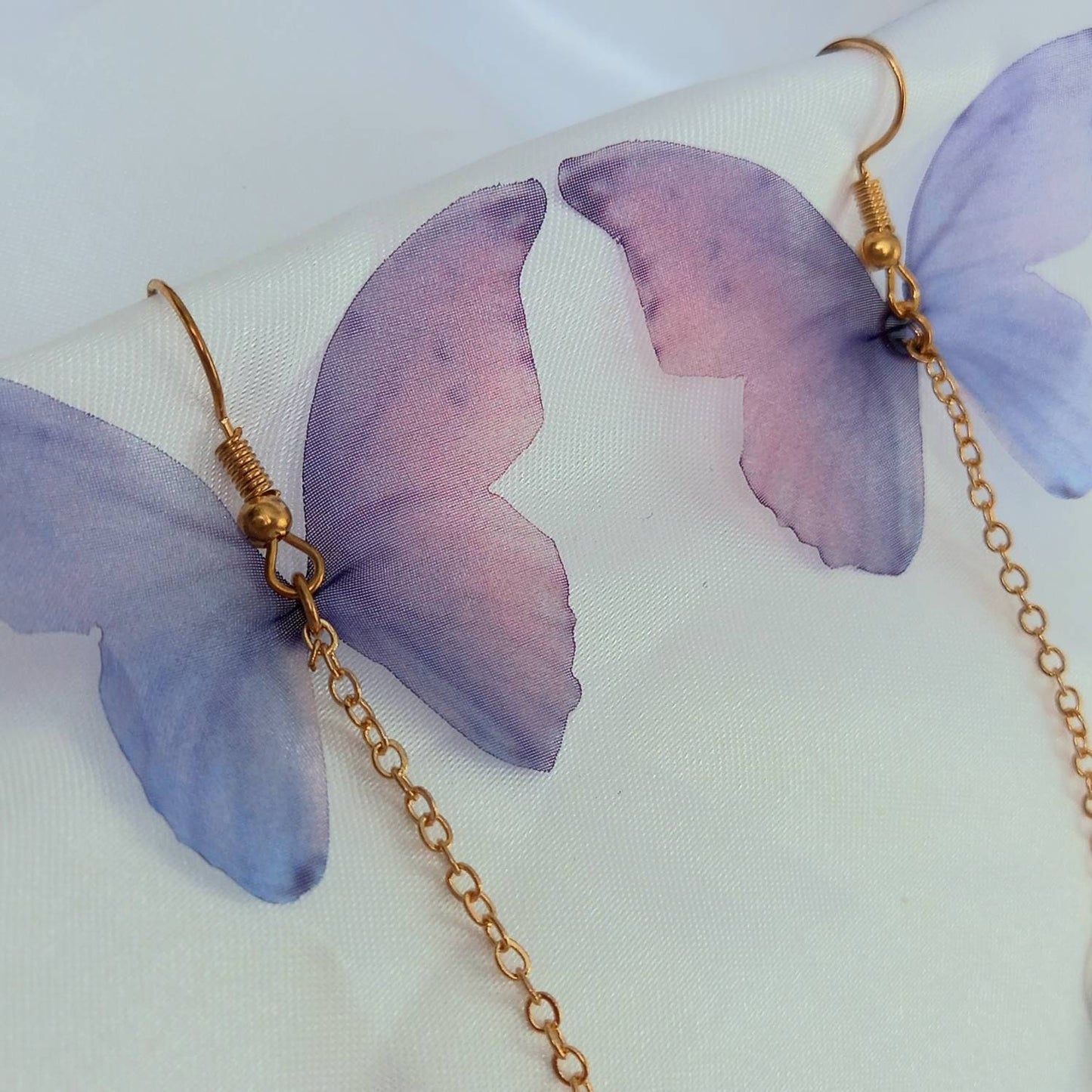 Gold Butterfly Drop Earrings -Lightweight Drop Earrings,Purple Butterfly Earrings,Gold Earrings In The UK,Gold Butterfly Jewellery In The UK