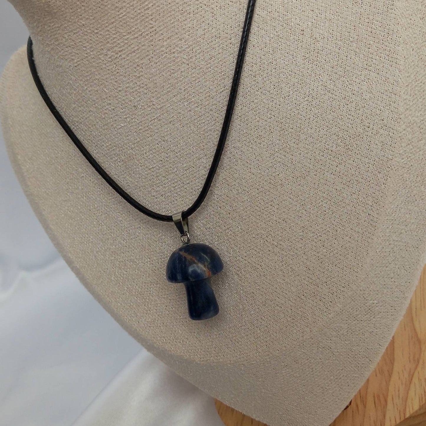 Blue Mushroom Charm Necklace - Blue Mushroom Necklaces,Mushroom Jewellery,Mushrooms,Black Necklaces In The UK,Black Jewellery In The UK