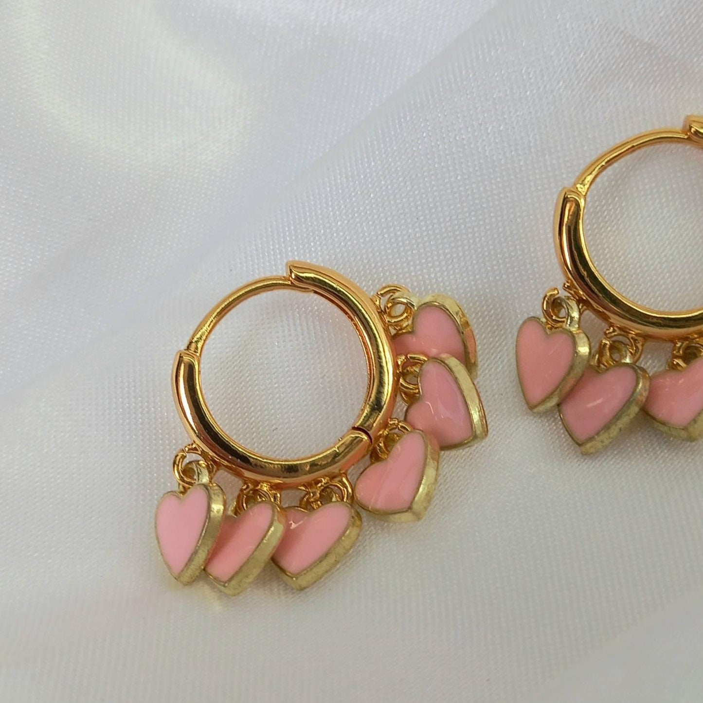 Gold & Pink Heart Hoop Earrings-Heart Hoop Earrings In The UK,Heart Earrings, Hoop Earrings,Gold Earrings In The UK,Gold Jewellery In The UK