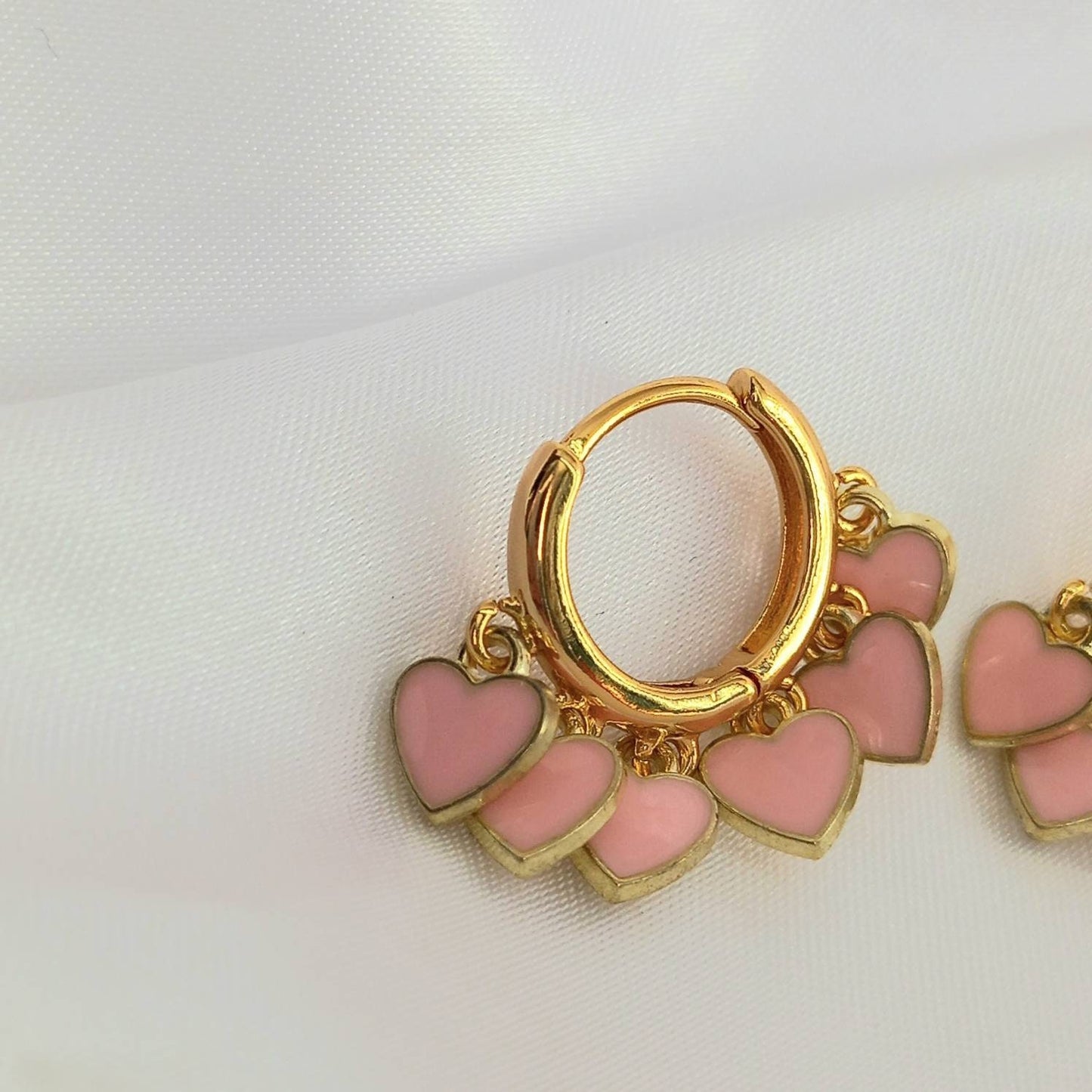 Gold & Pink Heart Hoop Earrings-Heart Hoop Earrings In The UK,Heart Earrings, Hoop Earrings,Gold Earrings In The UK,Gold Jewellery In The UK