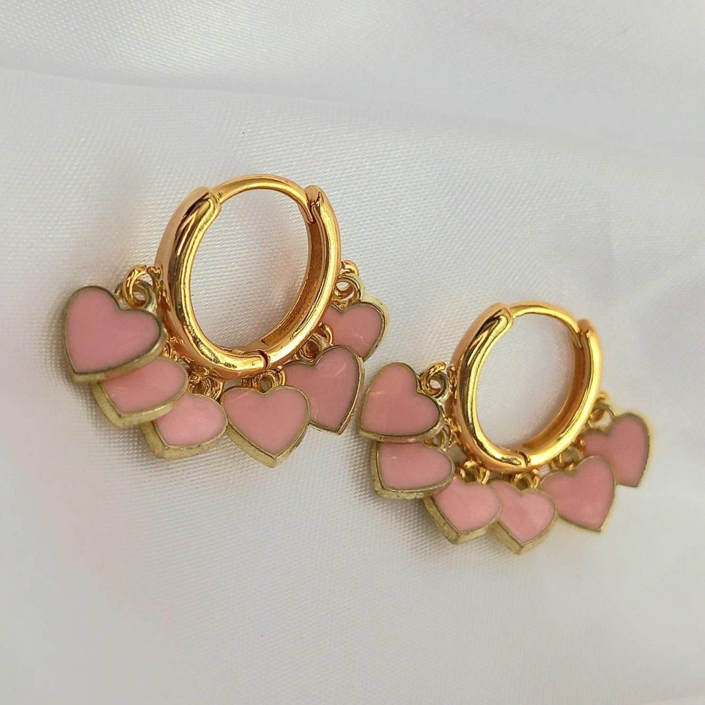 Gold & Pink Heart Hoop Earrings-Heart Hoop Earrings In The UK,Heart Earrings, Hoop Earrings,Gold Earrings In The UK,Gold Jewellery In The UK
