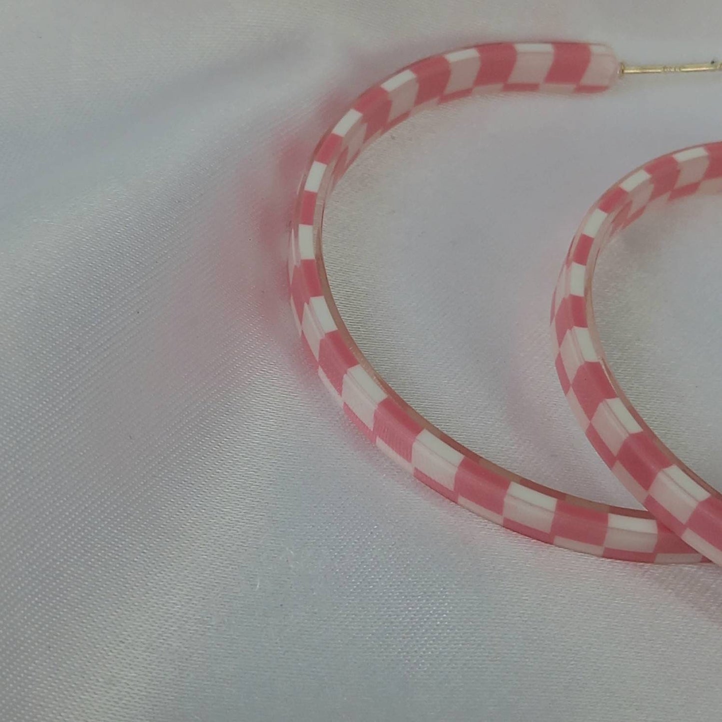 Large Pink Checkered Hoop Earrings - Pink Hoop Earrings,Large Hoop Earrings,Pink Earrings In The UK,Pink Hoop Earrings In The UK