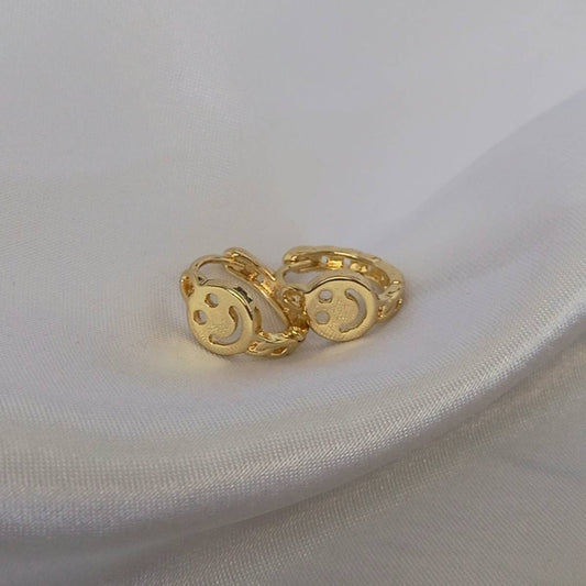 Gold Retro Face Hoop Earrings - Smiley Face Earrings In The UK,Small Gold Hoops,Gold Jewellery In The UK,Gold Earrings In The UK,Retro Hoops