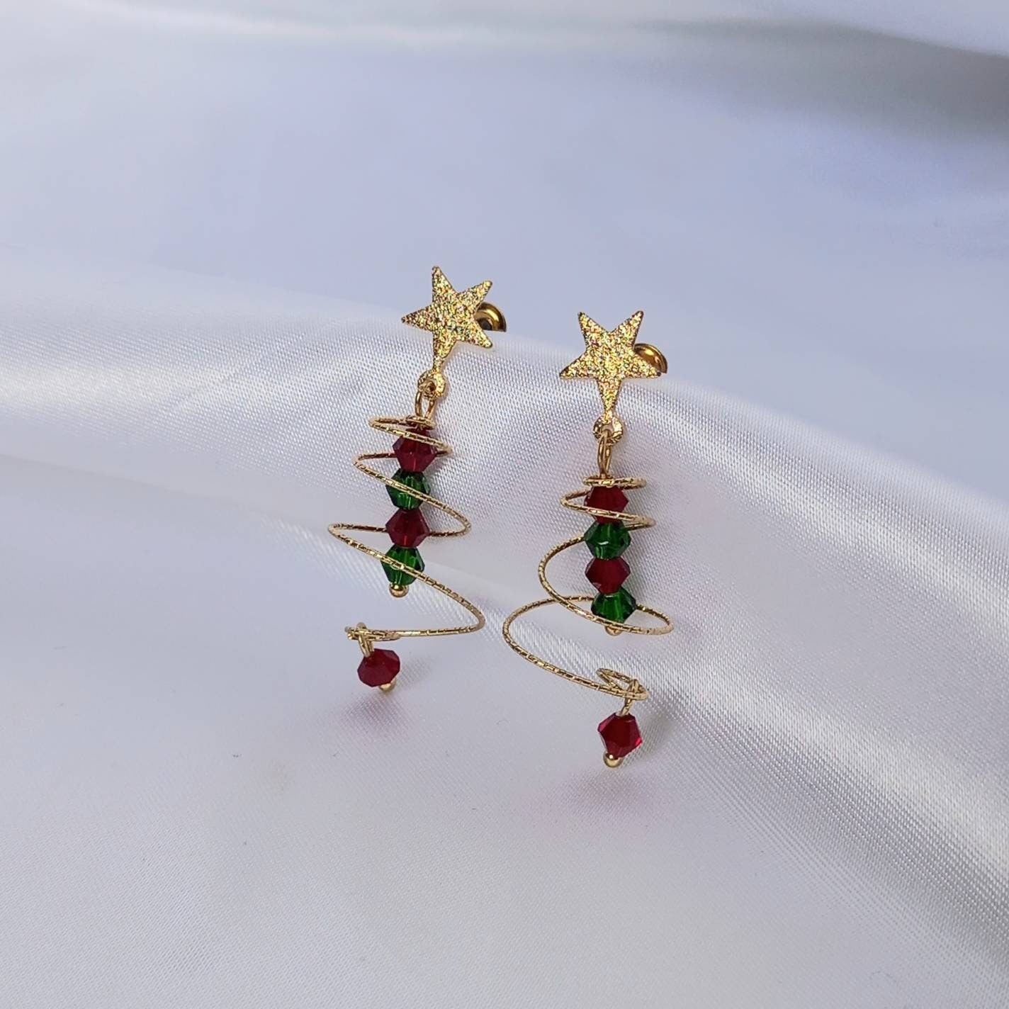 Gold Christmas Tree Drop Earrings - Gold Earrings In The UK,Christmas Earrings,Gold Jewellery In The UK,Christmas Jewellery,Christmas Tree
