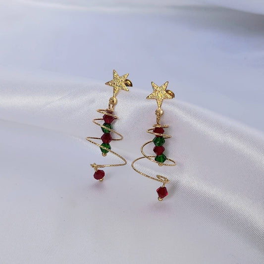 Gold Christmas Tree Drop Earrings - Gold Earrings In The UK,Christmas Earrings,Gold Jewellery In The UK,Christmas Jewellery,Christmas Tree