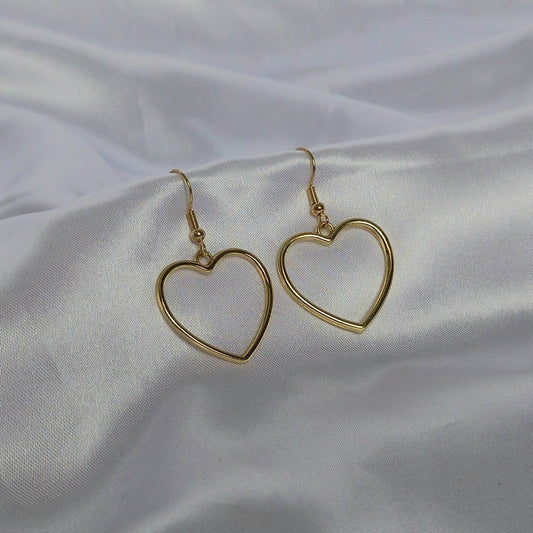 Gold Heart Drop Earrings - Gold Heart Earrings,Gold Heart Jewellery,Gold Earrings In The UK,Gold Jewellery In The UK,Love Heart Earrings