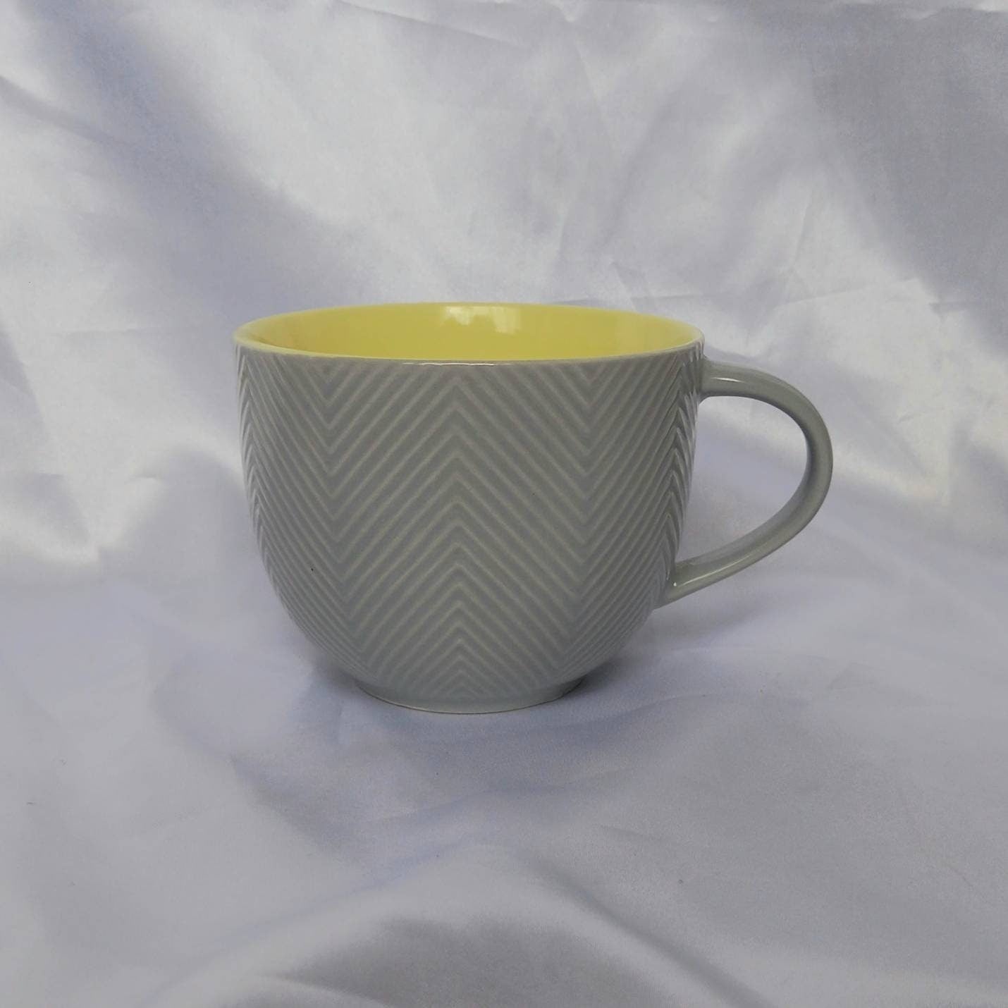 Large Grey Patterned Teacup - Grey Coffee Cup,Gifts For Her,Herbal Tea Cup,Yellow Mug,Grey & Yellow,Grey Mug,Cute Teacup,Yellow Teacup