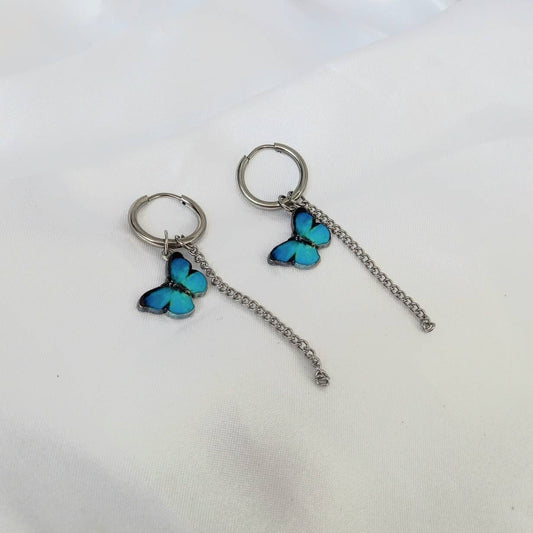 Silver Butterfly Hoop Earrings - Lightweight Hoop Earrings In The UK,Blue Butterfly Earrings,Hoop Earrings,Silver Earrings,Silver Jewellery