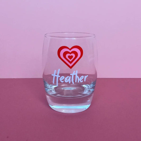 Personalised Pink Heart Tumbler - Personalised Glass,Personalised Cup,Personalised Gift,Retro Glass, Funky Glass,Gifts For Her In The UK