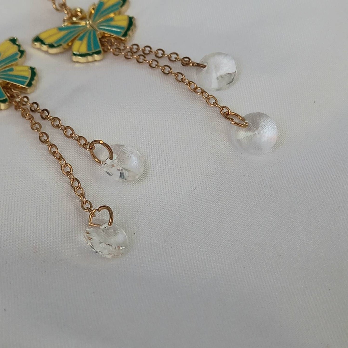 Blue & Gold Butterfly Drop Earrings - Yellow Butterfly Earrings, Butterfly Earrings, Cute Earrings,Blue Earrings In The UK,Blue Jewellery