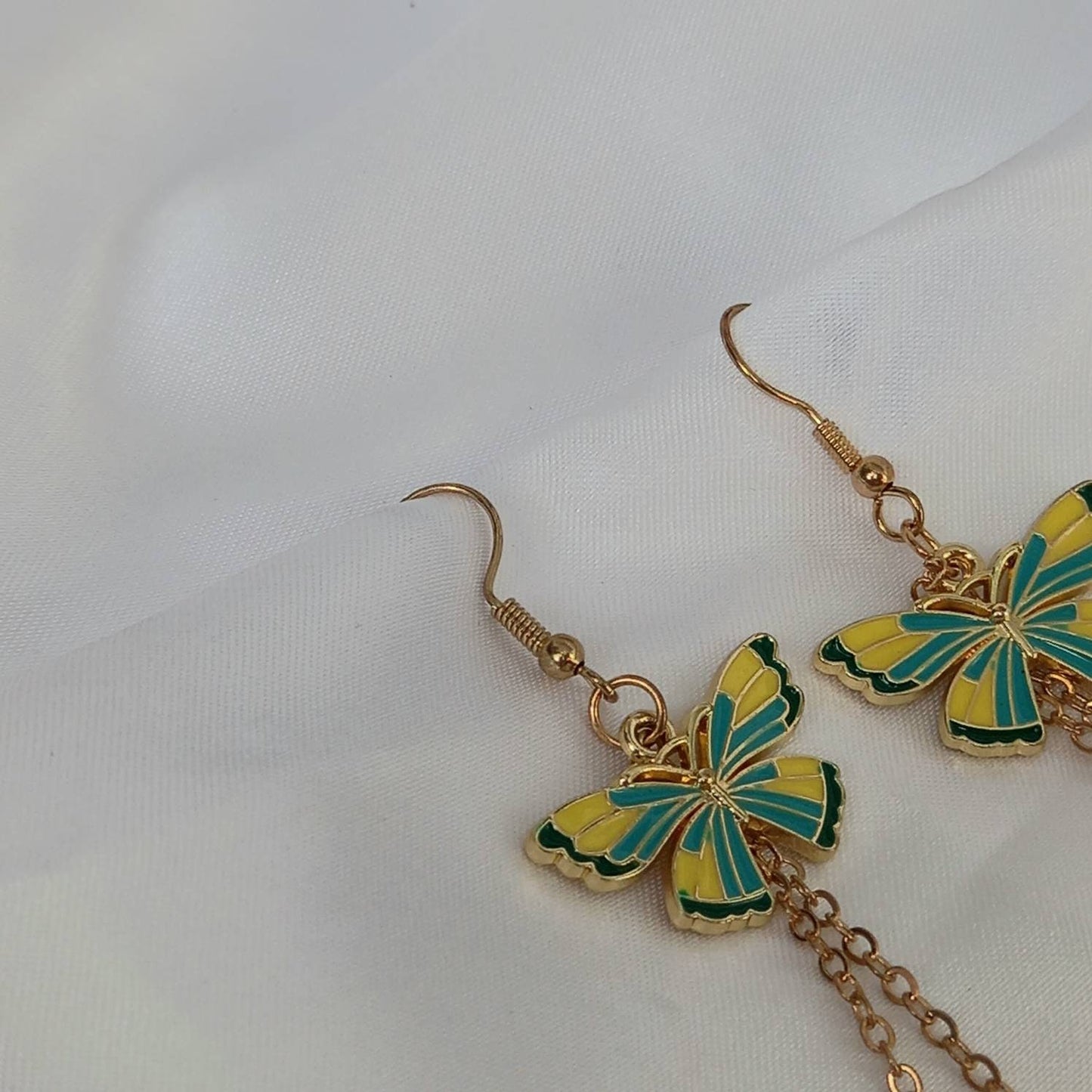 Blue & Gold Butterfly Drop Earrings - Yellow Butterfly Earrings, Butterfly Earrings, Cute Earrings,Blue Earrings In The UK,Blue Jewellery