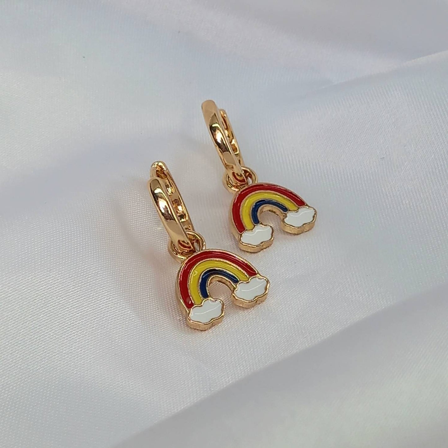 Rainbow Charm Drop Earrings - Rainbow Earrings,Rainbow Jewlellery,Gold Earrings In The UK,Gold Jewellery In The UK,Rainbow Charm Earrings