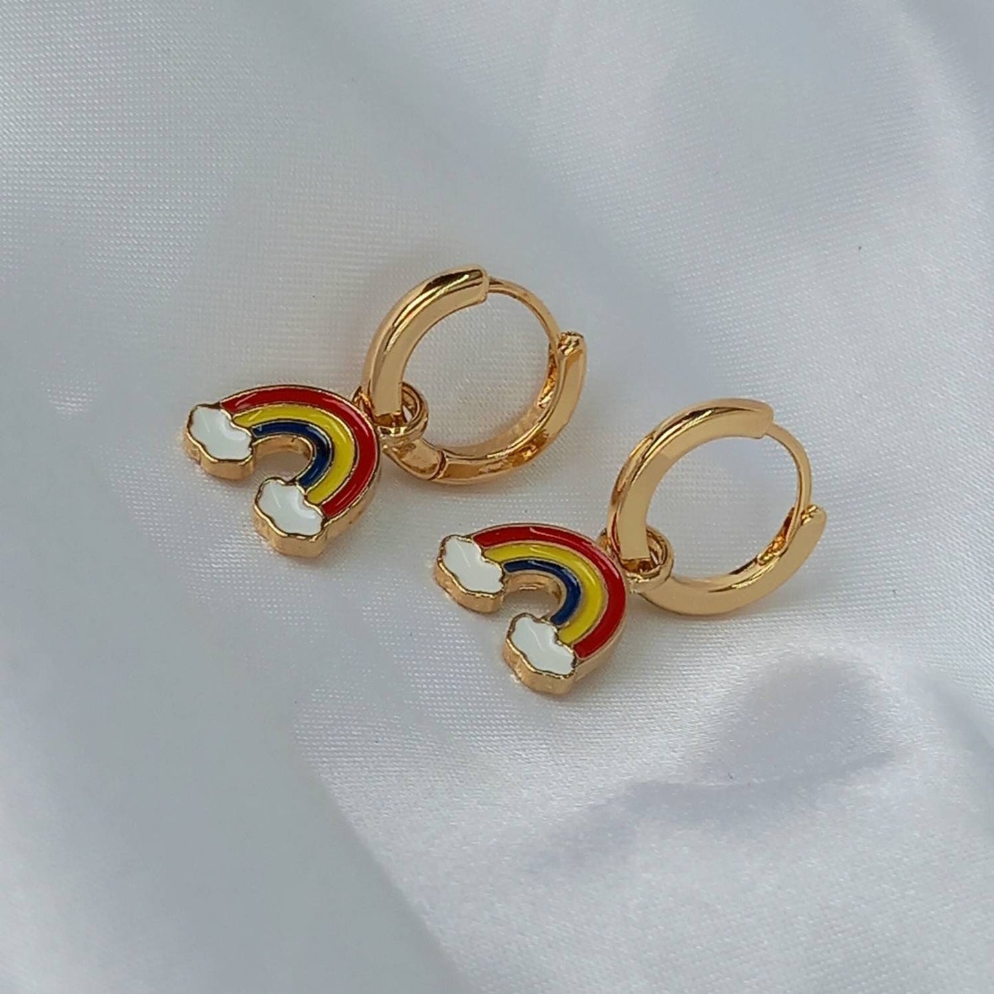 Rainbow Charm Drop Earrings - Rainbow Earrings,Rainbow Jewlellery,Gold Earrings In The UK,Gold Jewellery In The UK,Rainbow Charm Earrings
