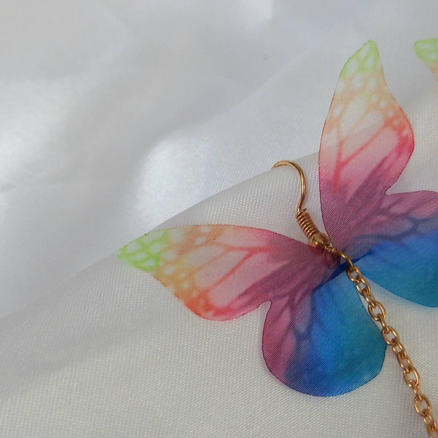 Rainbow & Gold Butterfly Drop Earrings - Rainbow Earrings,Blue Butterfly Earrings,Gold Earrings In The UK,Gold Butterfly Jewellery In The UK