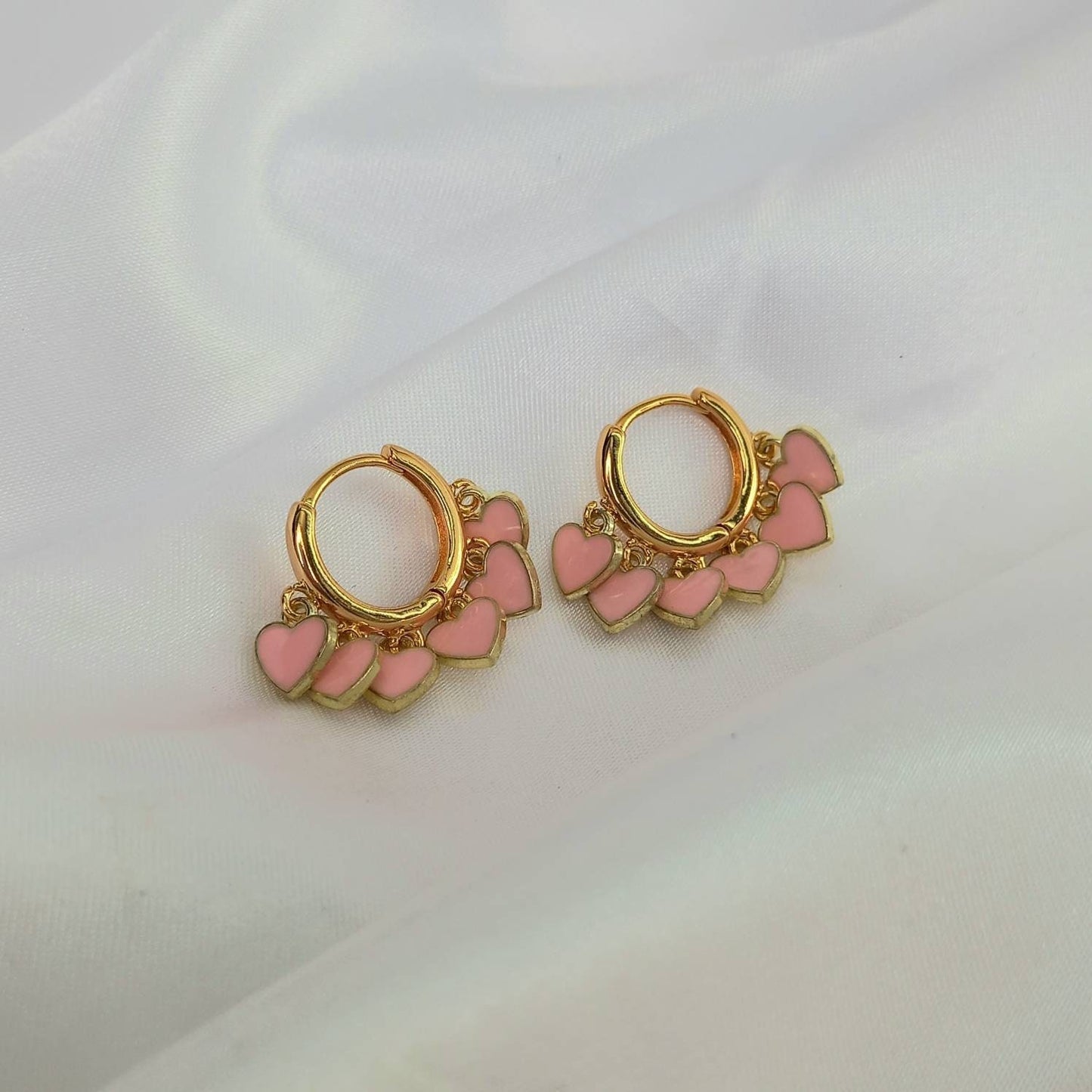 Gold & Pink Heart Hoop Earrings-Heart Hoop Earrings In The UK,Heart Earrings, Hoop Earrings,Gold Earrings In The UK,Gold Jewellery In The UK