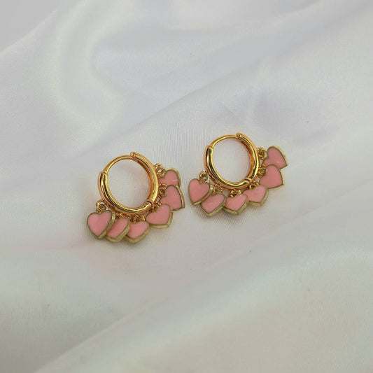 Gold & Pink Heart Hoop Earrings-Heart Hoop Earrings In The UK,Heart Earrings, Hoop Earrings,Gold Earrings In The UK,Gold Jewellery In The UK