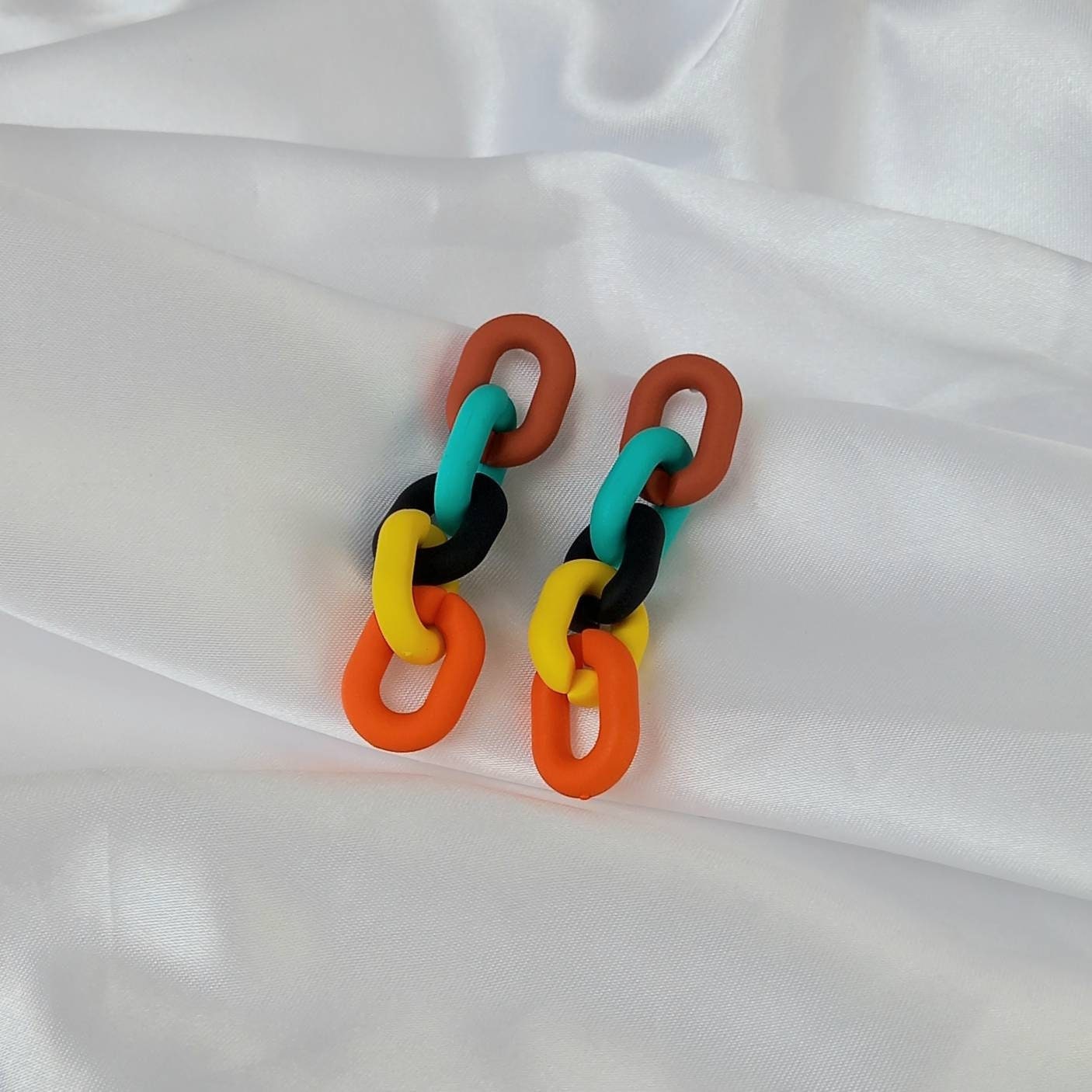 Colourful Chain Drop Earrings - Chunky Earrings,Chunky Jewellery In The UK,Chain Earrings In The UK,Rainbow Earrings,Rainbow Jewellery
