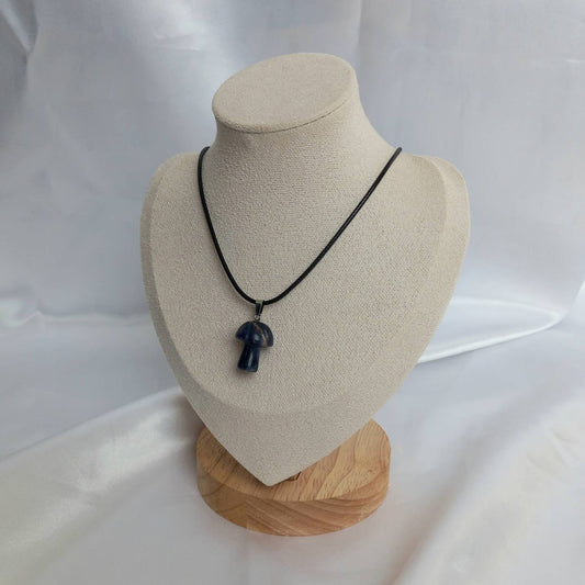Blue Mushroom Charm Necklace - Blue Mushroom Necklaces,Mushroom Jewellery,Mushrooms,Black Necklaces In The UK,Black Jewellery In The UK