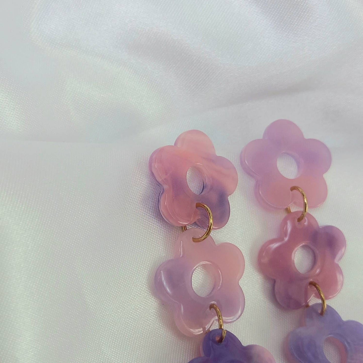 Purple Flower Drop Earrings-Purple Flower Earrings In The UK,Purple Flower Jewlellery In The UK,Retro Earrings,70's Earrings,Purple Earrings