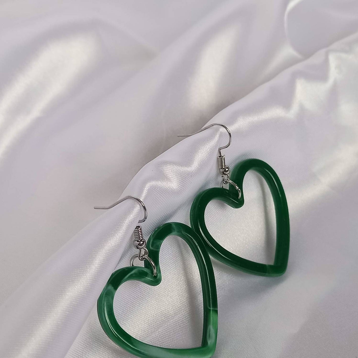 Green Resin Heart Earrings - Resin Earrings,Green Heart Earrings,Resin Heart Earrings In The UK,Green Earrings In The UK,Green Jewellery