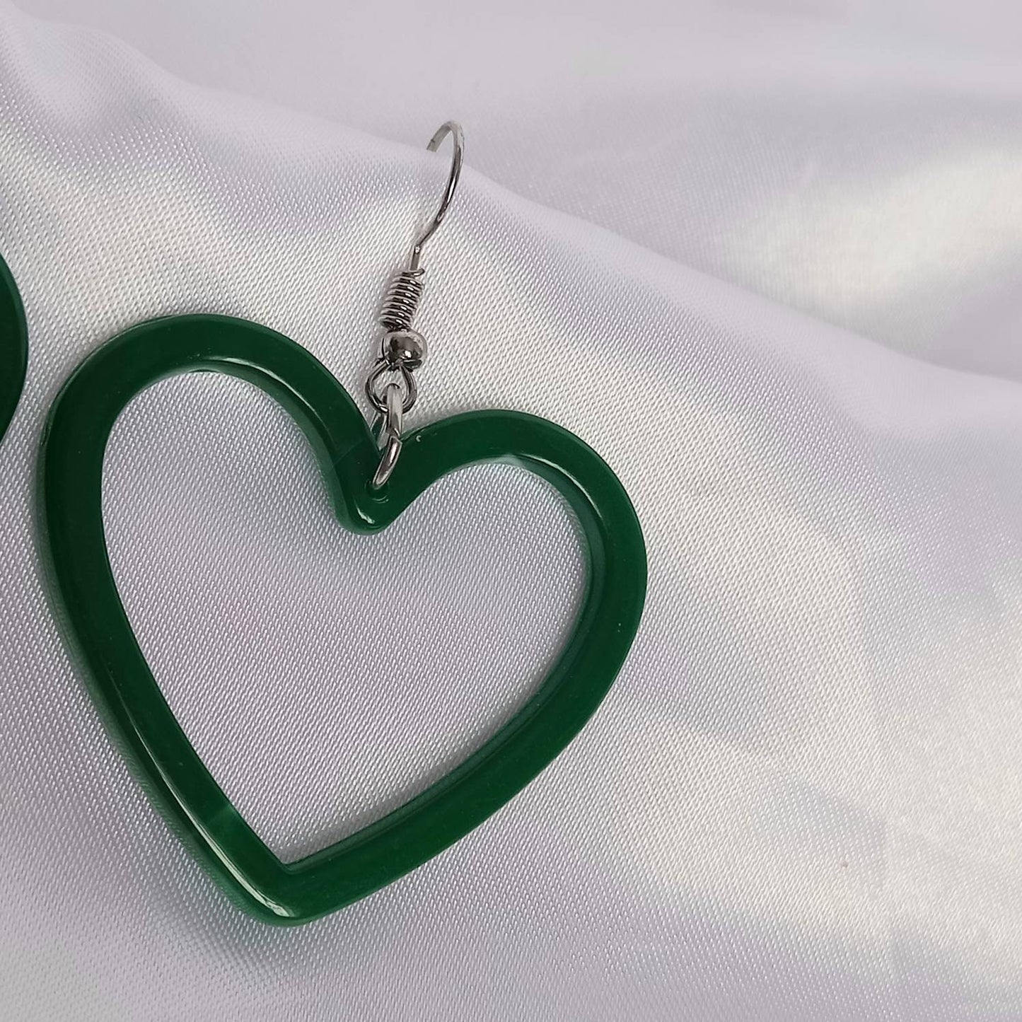 Green Resin Heart Earrings - Resin Earrings,Green Heart Earrings,Resin Heart Earrings In The UK,Green Earrings In The UK,Green Jewellery