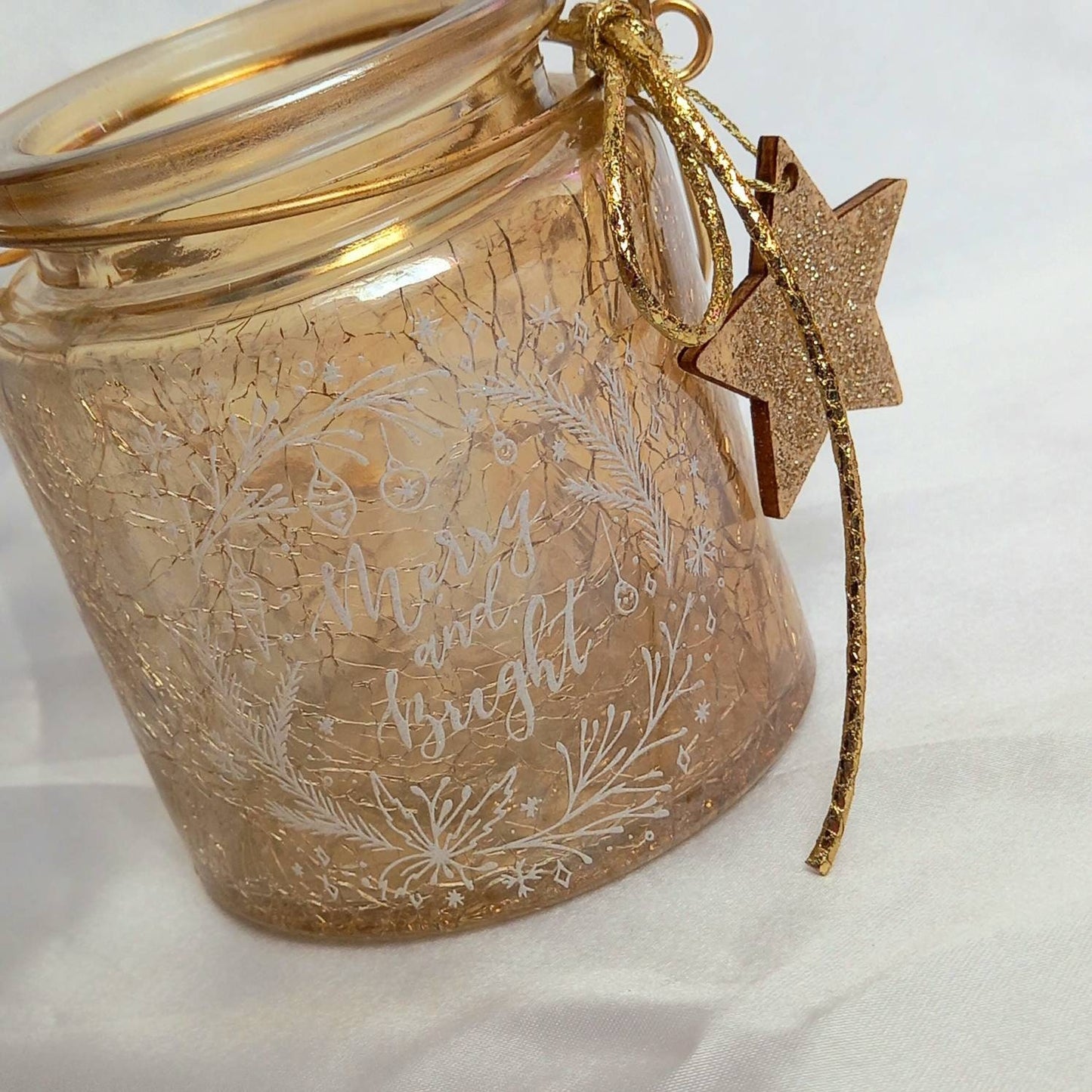 Cracked Glass Christmas Candle Holder - Christmas Decor In The UK,Christmas Home Decor,Christmas Homeware In The UK,Orange Candle Holder,