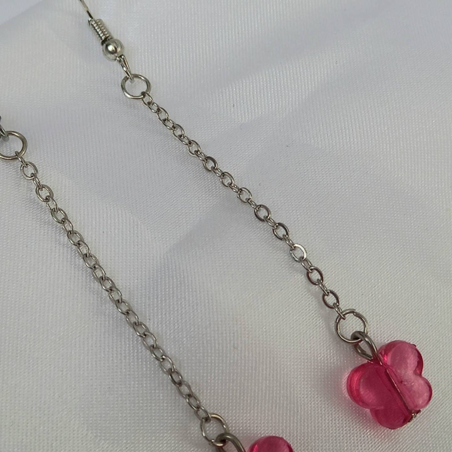 Pink & Silver Butterfly Drop Earrings - Pink Butterfly Earrings,Silver Earrings In The UK,Silver Butterfly Jewellery In The UK,Bead Earrings