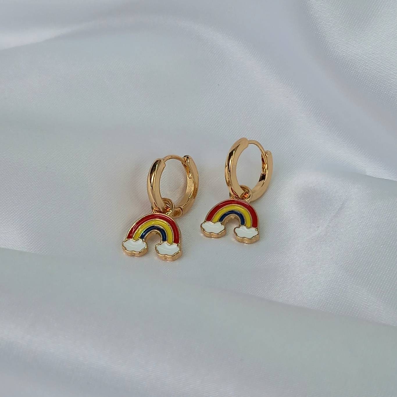 Rainbow Charm Drop Earrings - Rainbow Earrings,Rainbow Jewlellery,Gold Earrings In The UK,Gold Jewellery In The UK,Rainbow Charm Earrings