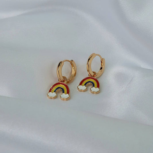 Rainbow Charm Drop Earrings - Rainbow Earrings,Rainbow Jewlellery,Gold Earrings In The UK,Gold Jewellery In The UK,Rainbow Charm Earrings