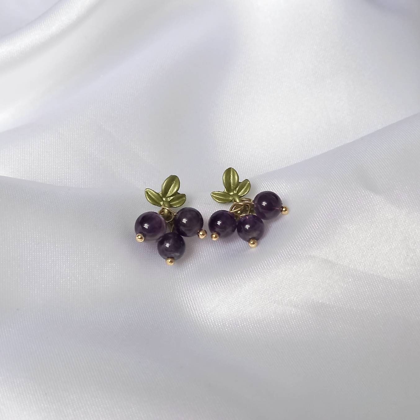 Purple Bead Stud Drop Earrings -Bead Earrings,Bead Jewellery,Purple Earrings,Purple Jewellery,Purple Beaded Earrings,Purple Beaded Jewellery