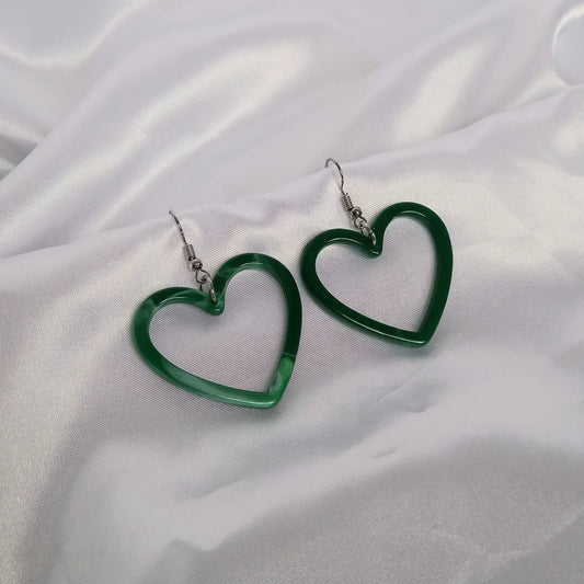 Green Resin Heart Earrings - Resin Earrings,Green Heart Earrings,Resin Heart Earrings In The UK,Green Earrings In The UK,Green Jewellery