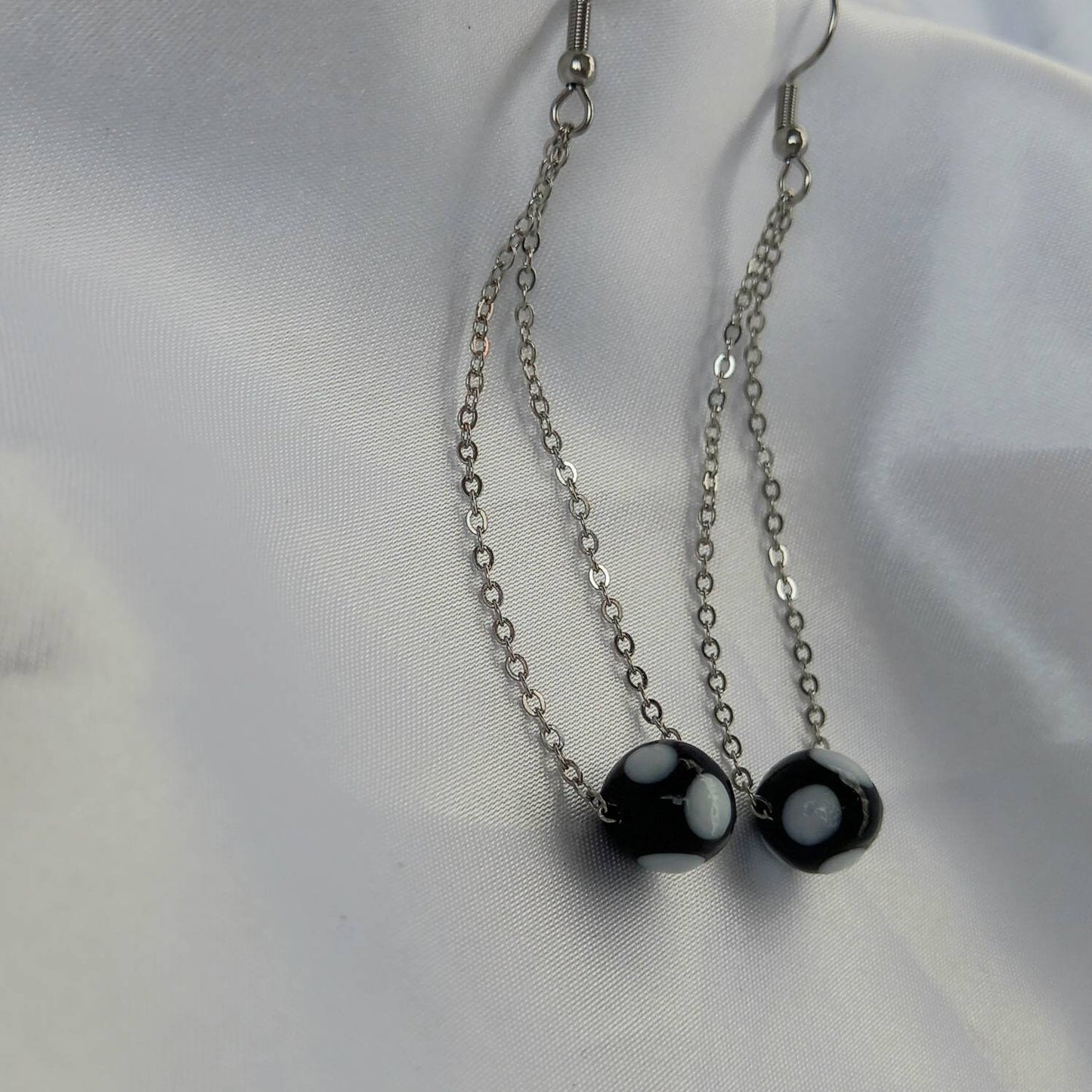 Silver Beaded Drop Earrings - Spotty Bead Earrings,Black Bead Jewellery,Beaded Earrings In The UK,Beaded Jewellery,Black Bead Drop Earrings