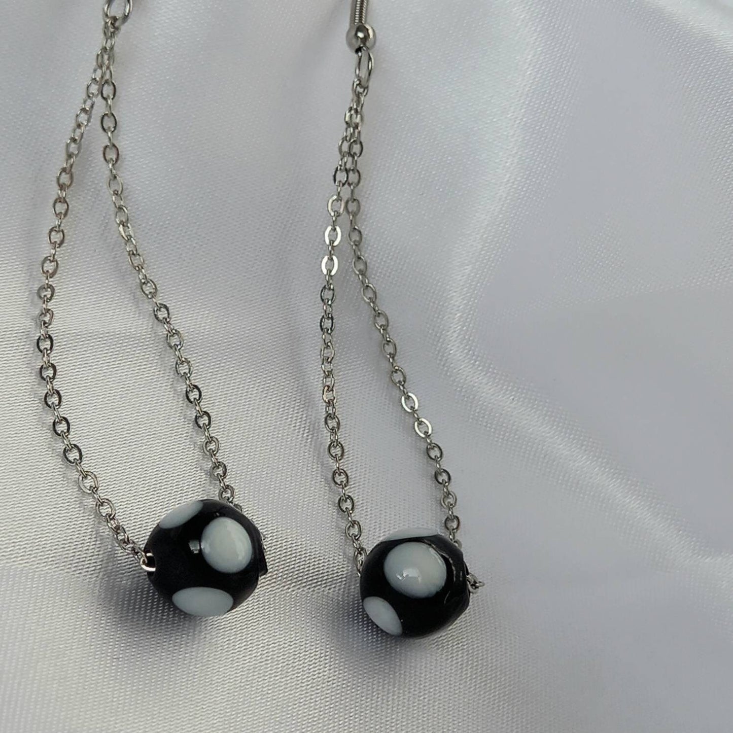 Silver Beaded Drop Earrings - Spotty Bead Earrings,Black Bead Jewellery,Beaded Earrings In The UK,Beaded Jewellery,Black Bead Drop Earrings