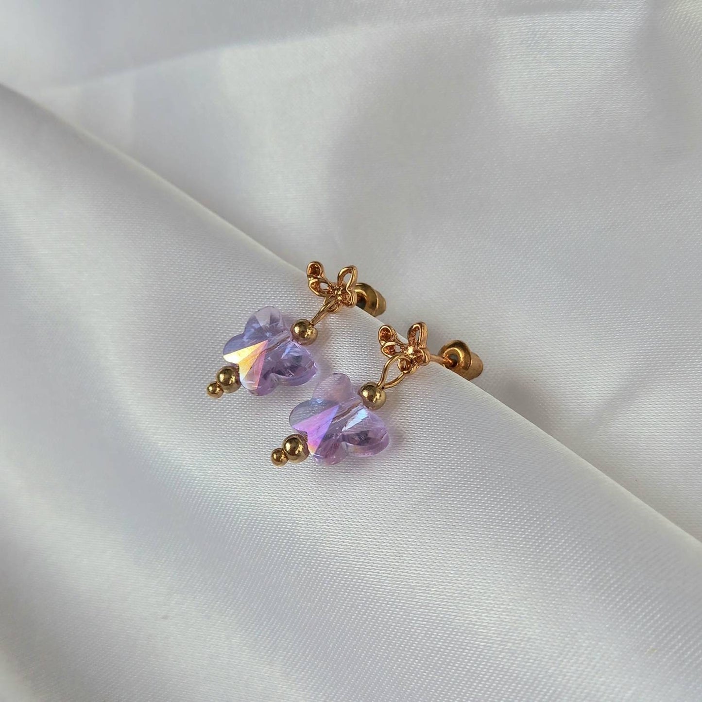 Gold & Purple Butterfly Stud Earrings-Purple Earrings,Purple Butterfly Earrings,Small Gold Earrings In The UK,Small Gold Butterfly Jewellery
