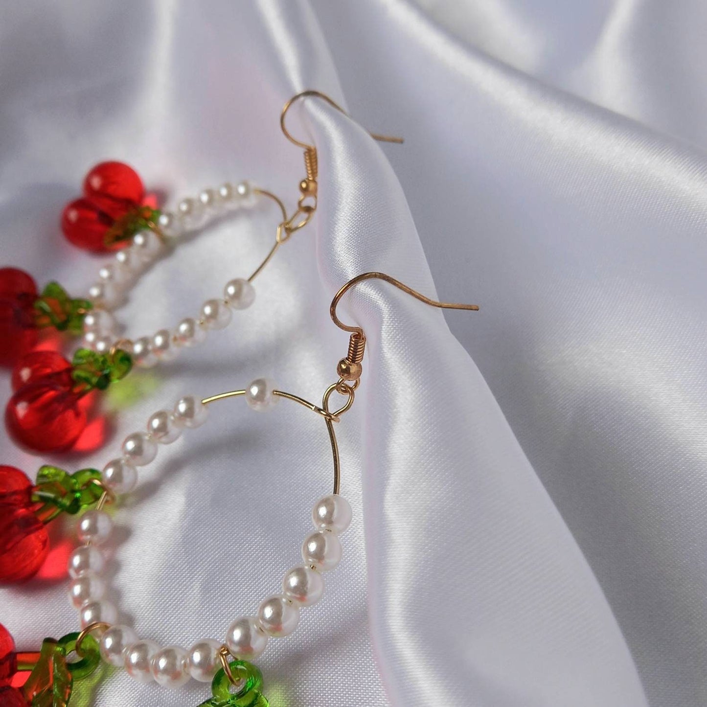 Cherry Bead Hoop Earrings - Pearl Jewellery,Pearl Earrings,Red Bead Earrings In The UK,Cherry Earrings,Cherry Jewellery In The UK