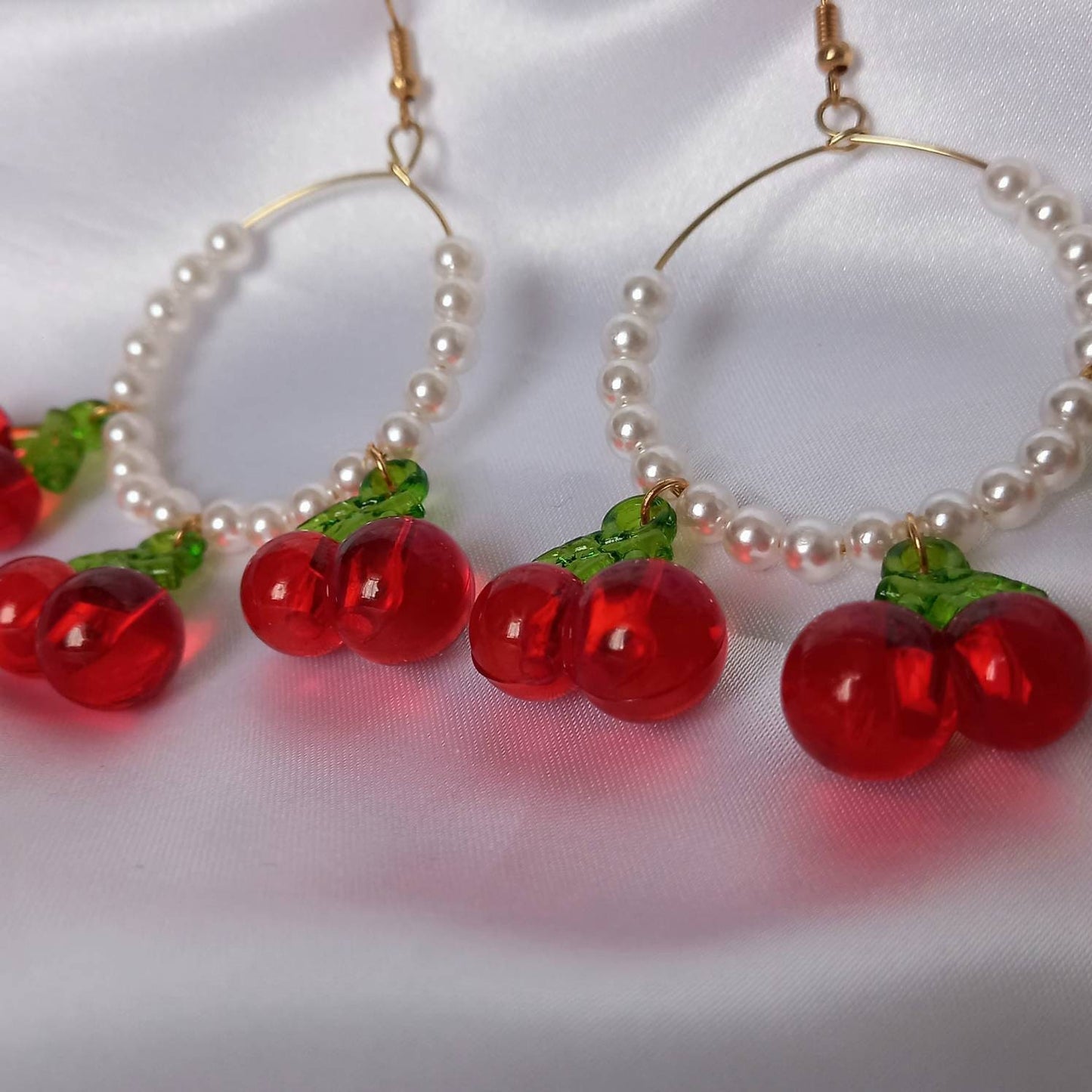 Cherry Bead Hoop Earrings - Pearl Jewellery,Pearl Earrings,Red Bead Earrings In The UK,Cherry Earrings,Cherry Jewellery In The UK