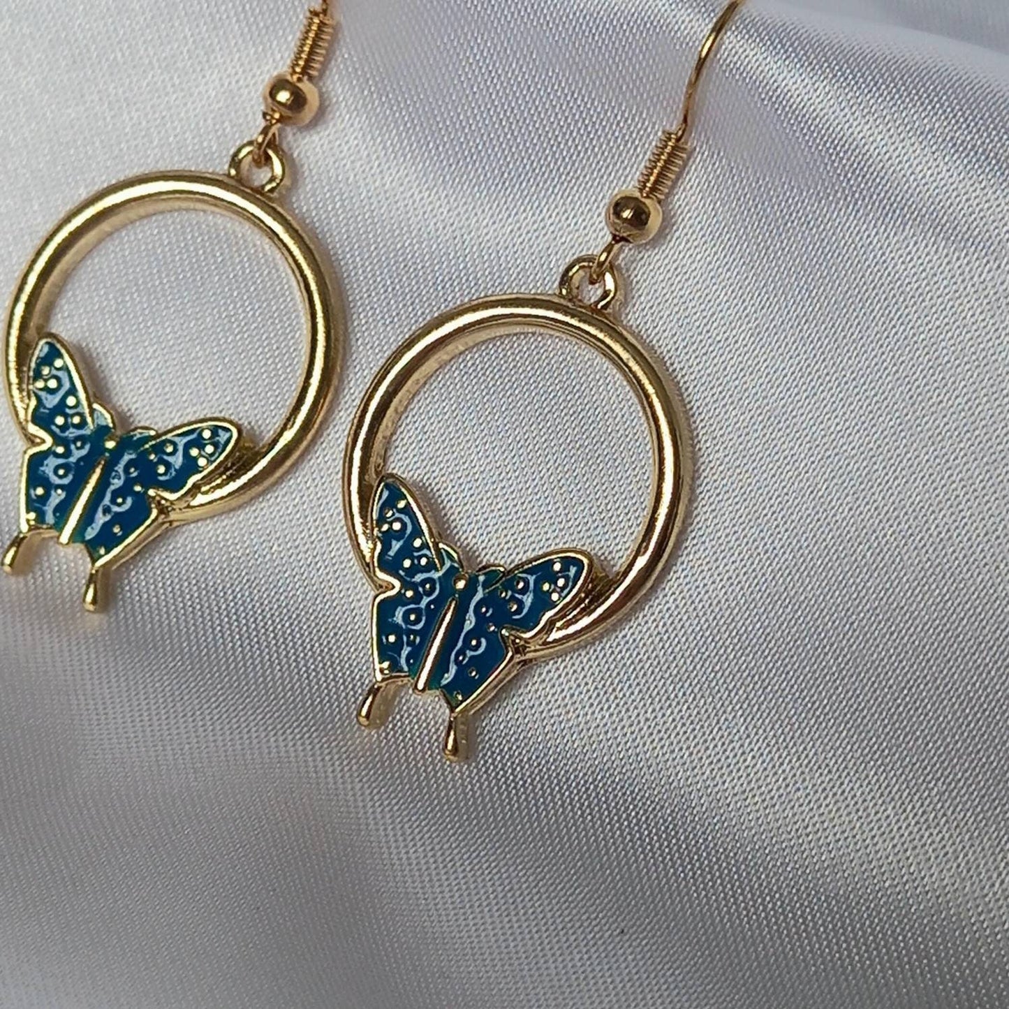 Blue Butterfly Drop Earrings - Blue Butterfly Earrings,Blue Earrings In The UK,Gold Butterfly Jewellery In The UK,Blue Butterflies