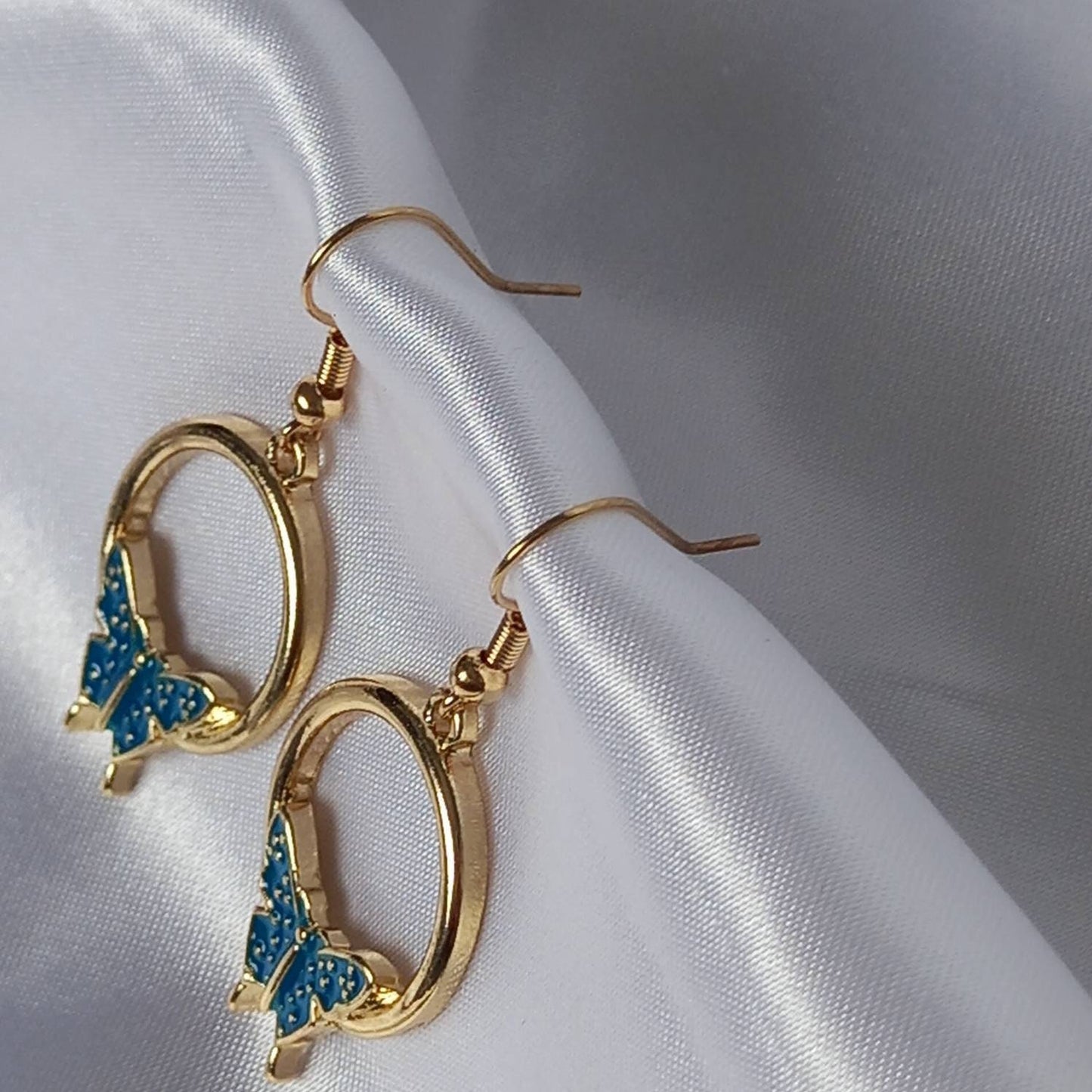 Blue Butterfly Drop Earrings - Blue Butterfly Earrings,Blue Earrings In The UK,Gold Butterfly Jewellery In The UK,Blue Butterflies